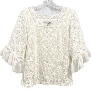 White House Black Market Lace Top with butterfly sleeves